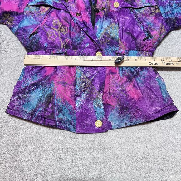 Vintage Black Bear Ski Jacket Womens 8 Purple Abstract Splash All Over Print 80s - Picture 10 of 13